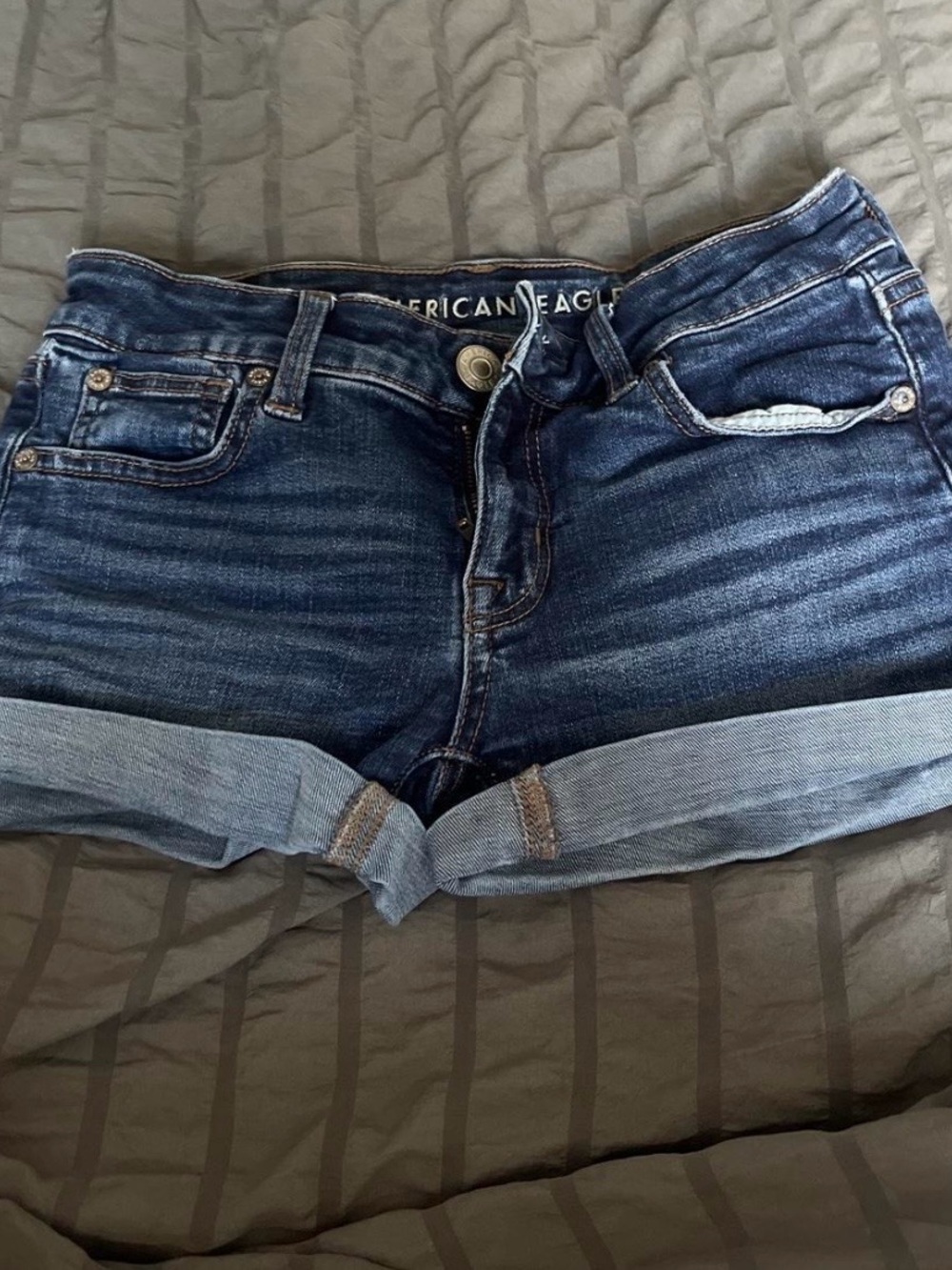 American Eagle Outfitters Dark Blue Roll-Cuff Denim Shorts